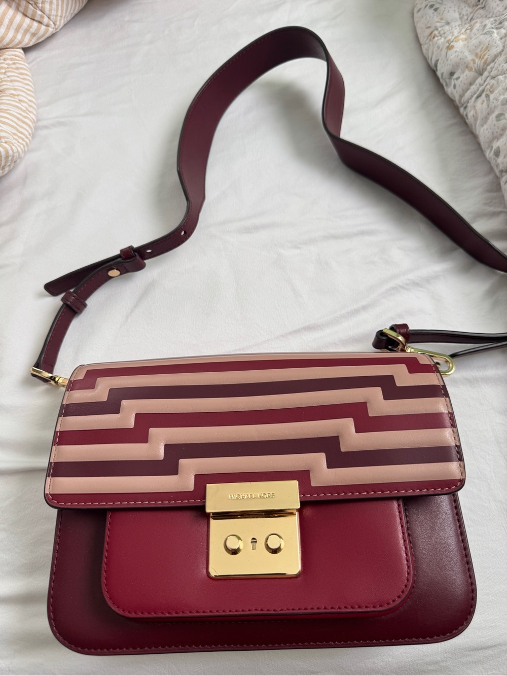 Michael kors Geometric Stripe Leather Crossbody Bag - Burgundy & Blush